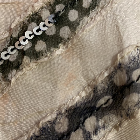 Embellished Indian silk scarf adorned with clear beads and tiny silver sequins. - Picture 9 of 9